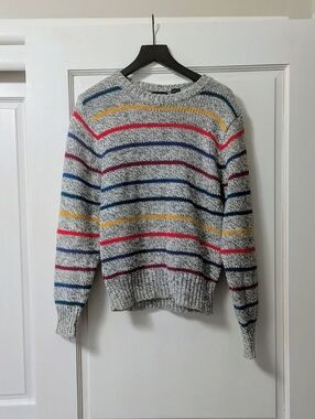 Vintage Gray Multicolor Striped Knit Sweater - Medium